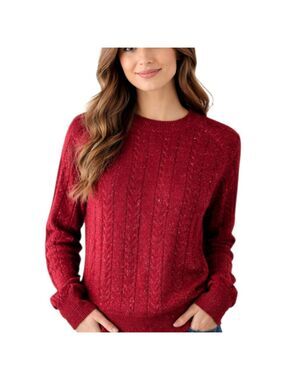 Athleta Red Silver Metallic Cable Knit Sweater XS